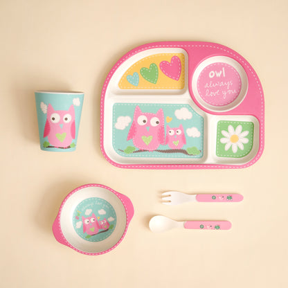 Observant Owl Bamboo Kids Dinner /Feeding Set of 5