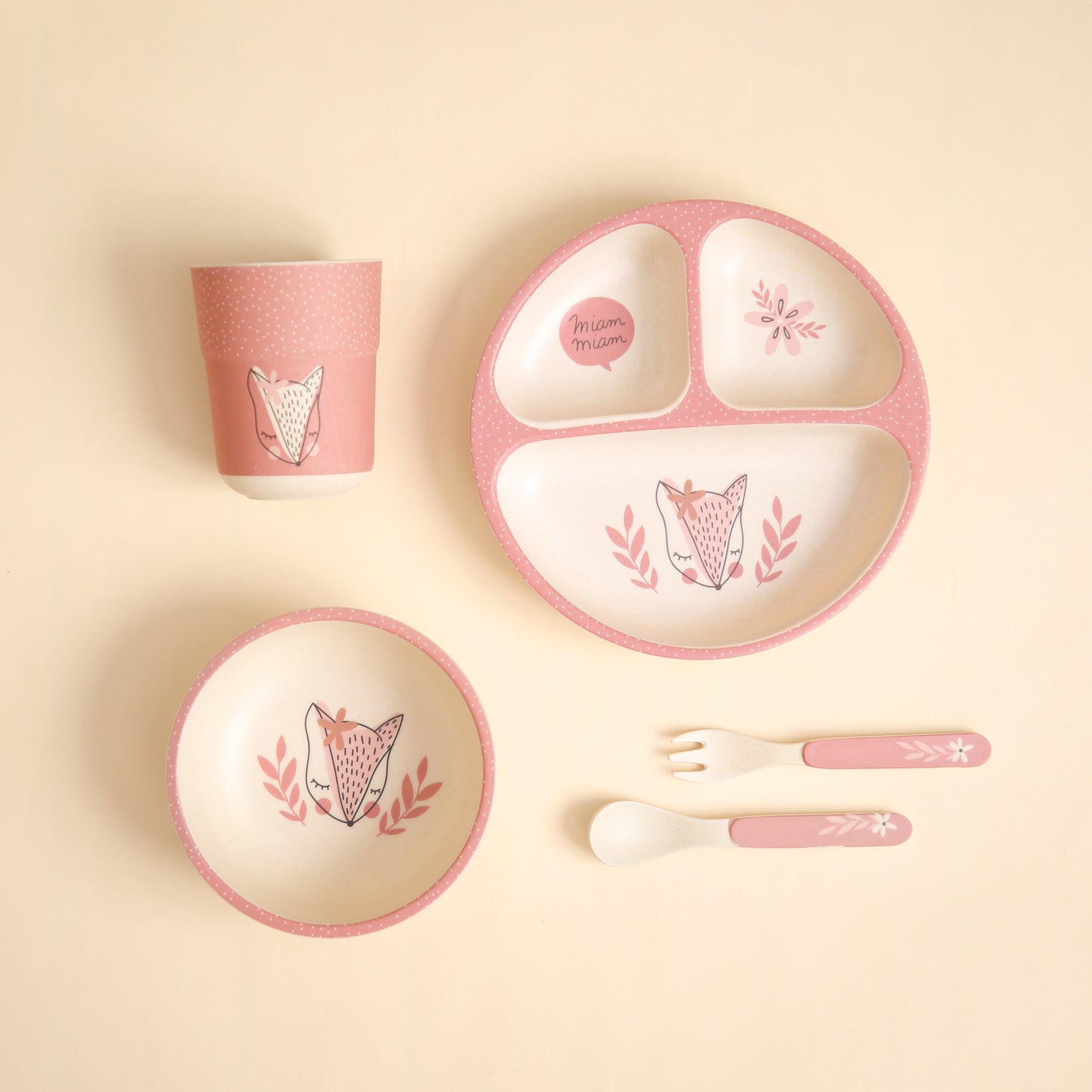 Feisty Fox Bamboo Kids Dinner /Feeding Set of 5