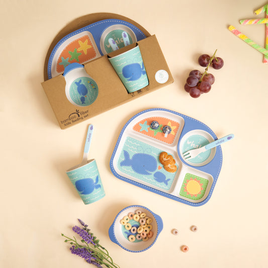 Wobbly Whale Bamboo Kids Dinner /Feeding Set of 5