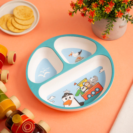 Penguin Adventure Bamboo Kids Sectional Plate