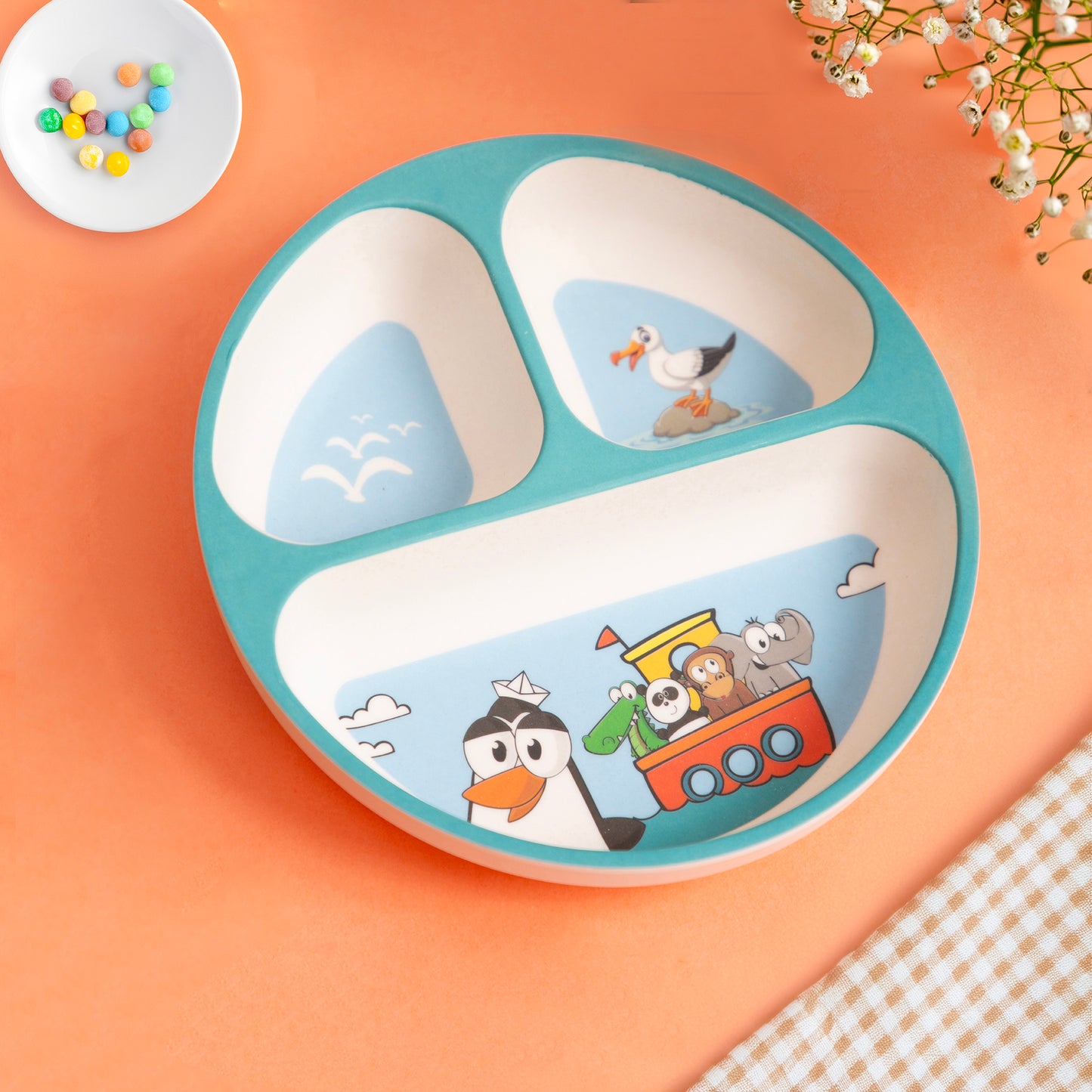 Penguin Adventure Bamboo Kids Sectional Plate