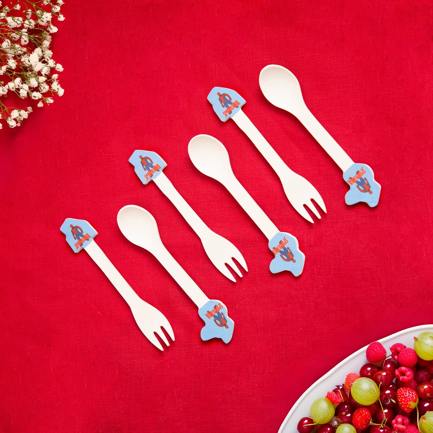 Savvy Spiderman Kids Eating / Feeding Bamboo Spoons & Forks- Set of 6