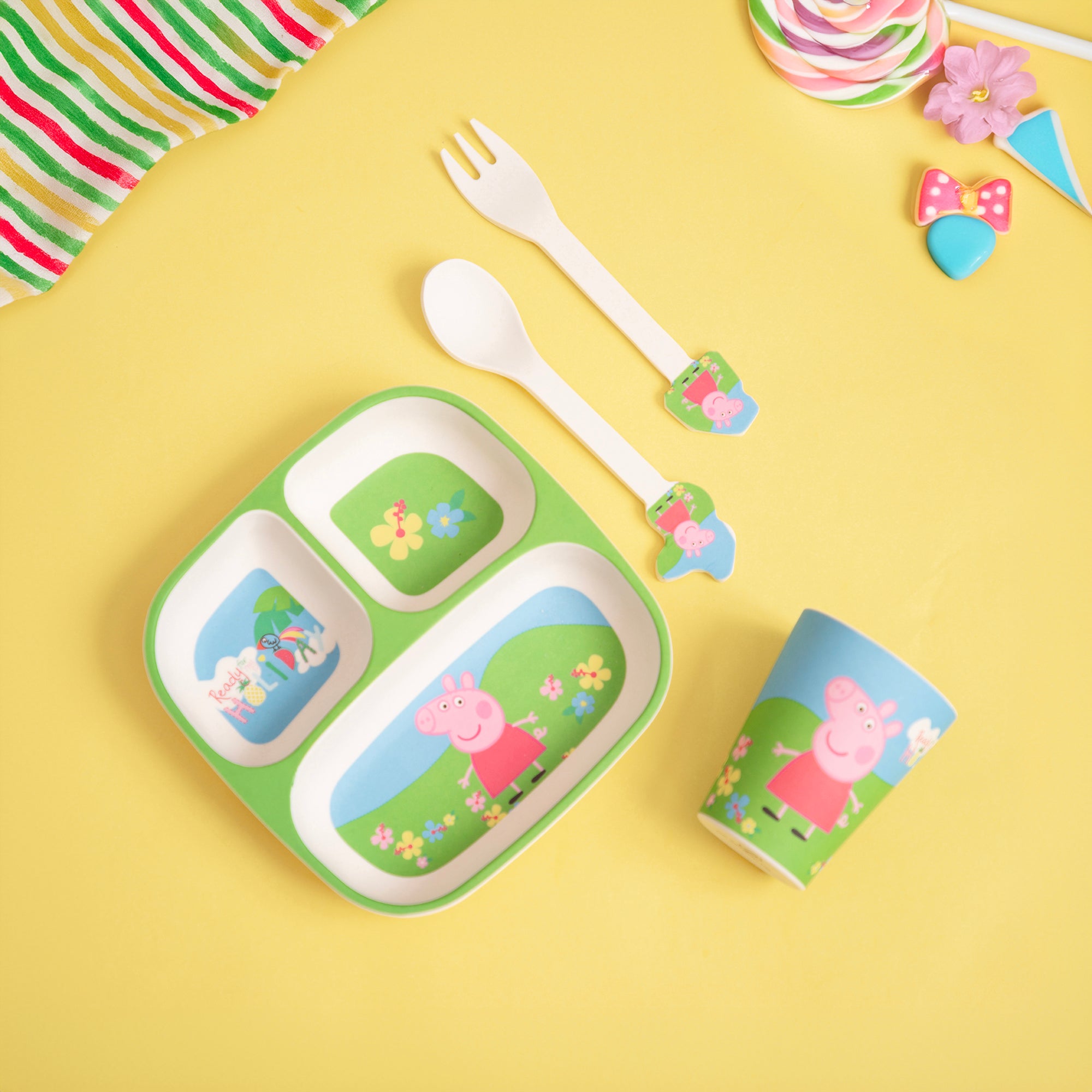 Peppa Pig s Playtime Bamboo Kids Dinner Feeding Set of 4 The Bamboo Co