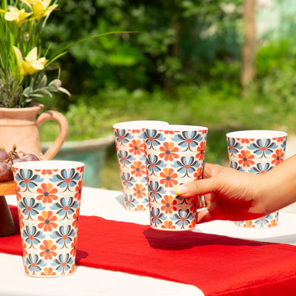 Blue & Citrus Floral Fusion Bamboo Water & Juice Glasses- Set of 4