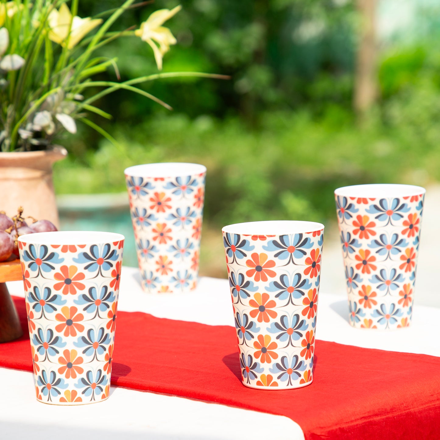 Blue & Citrus Floral Fusion Bamboo Water & Juice Glasses- Set of 4