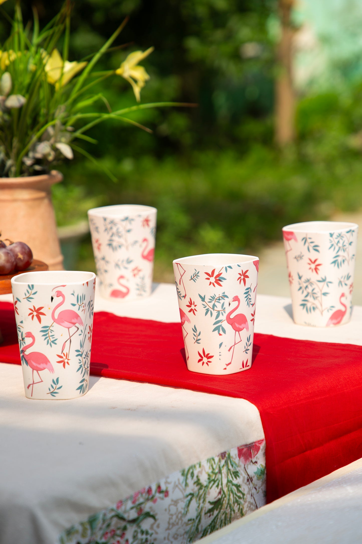 Pink Flamingo Paradise Bamboo Water & Juice Glasses- Set of 4