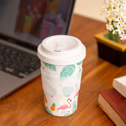 Tropical Flamingo Bamboo Travel Coffee Mug