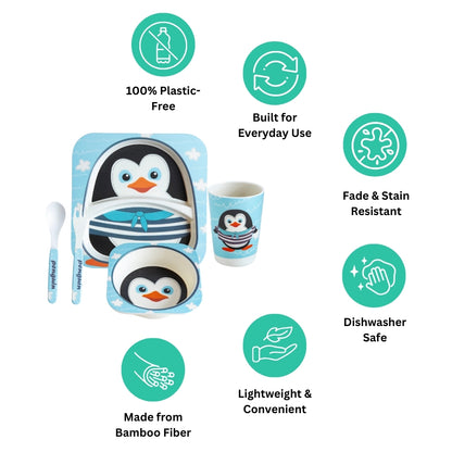 Plucky Penguin Bamboo Kids Dinner /Feeding Set of 5