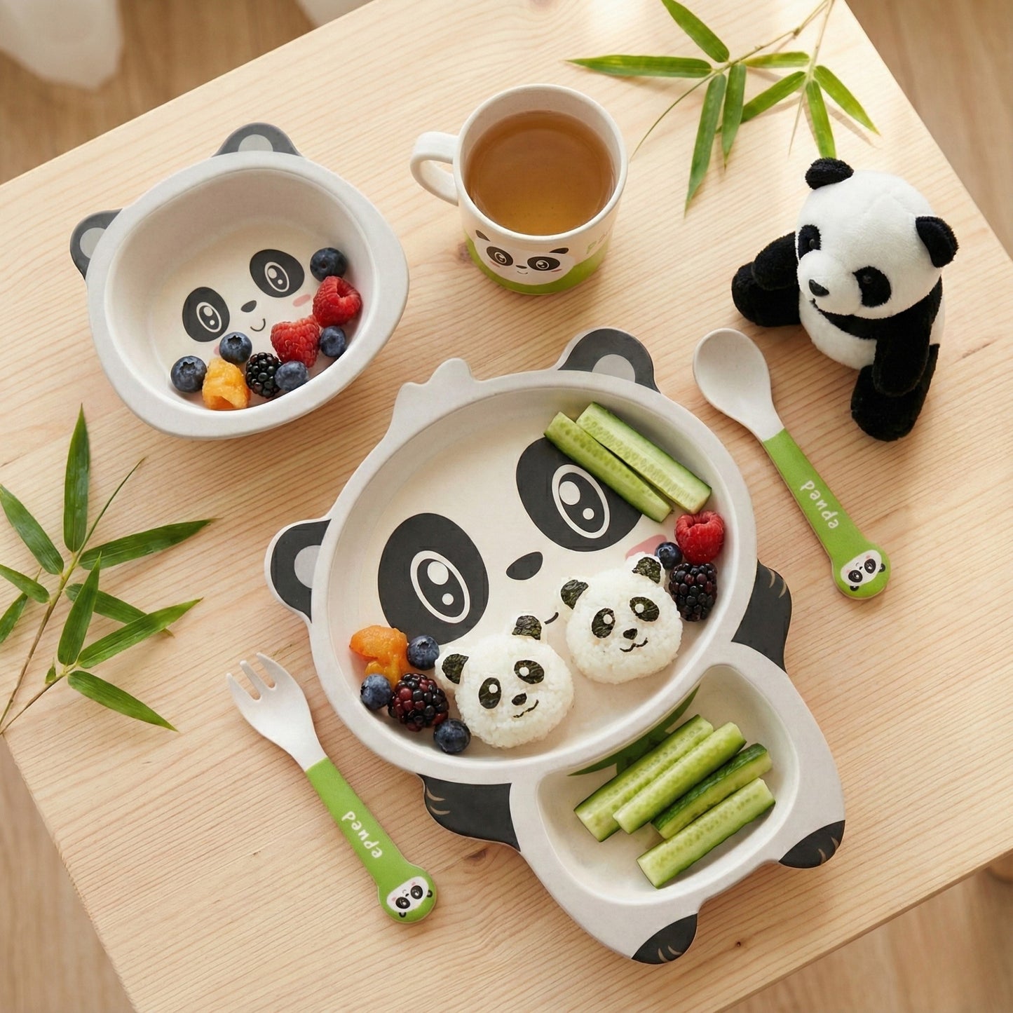 Playful Panda Bamboo Kids Dinner /Feeding Set of 5