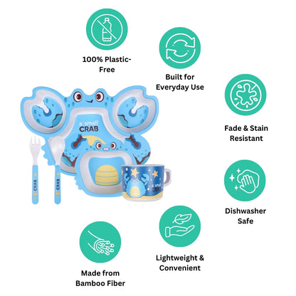 Blue Water Crab Bamboo Kids Dinner /Feeding Set of 5
