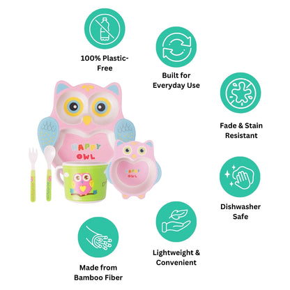 Obedient Owl Bamboo Kids Dinner /Feeding Set of 5