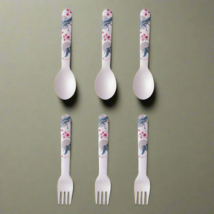 Blue Bird Blossom Table Bamboo Spoon and Fork- Set of 6