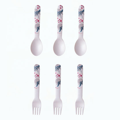 Blue Bird Blossom Table Bamboo Spoon and Fork- Set of 6
