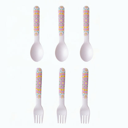 Sunrise Mandala Table Bamboo Spoon and Fork- Set of 6