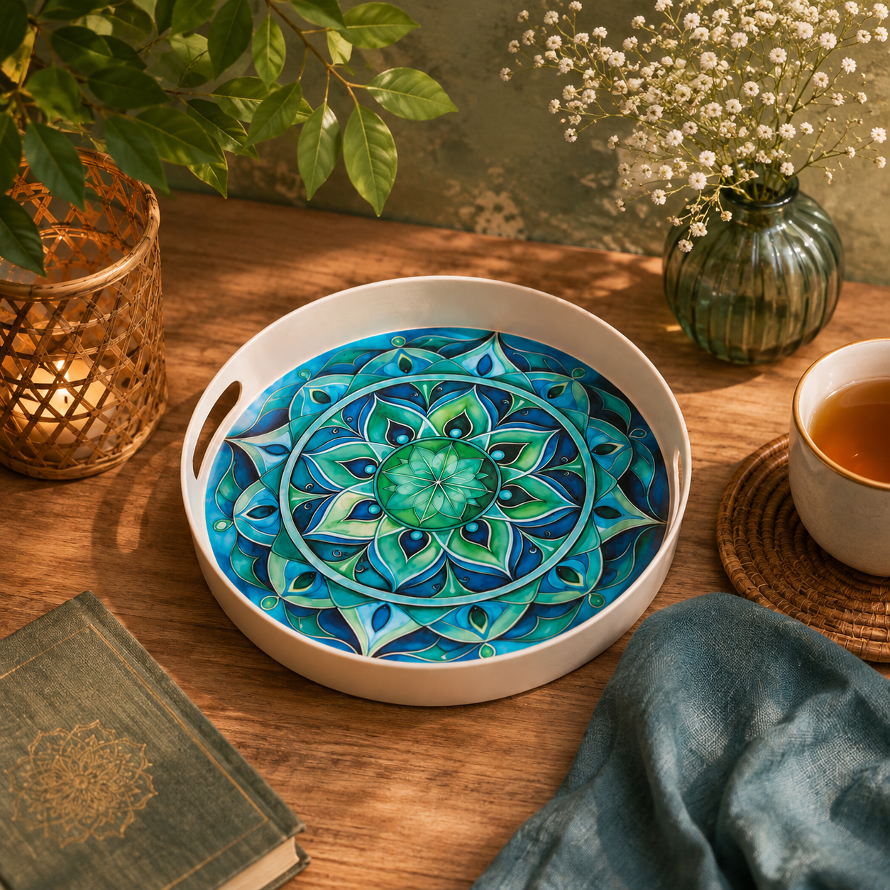 Aqua Dreamy Bamboo Serving Trays