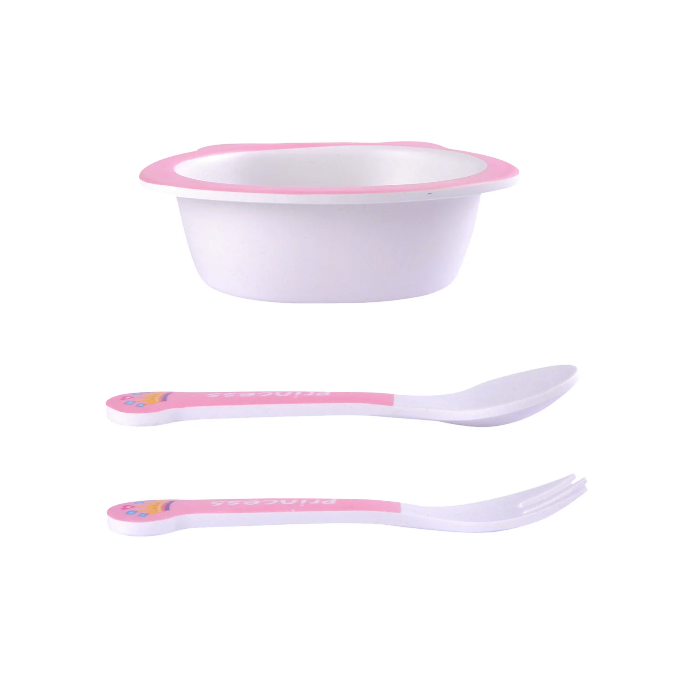 Pretty Princess Bamboo Bowl with Spoon and Fork -Set of 3