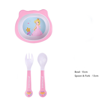 Pretty Princess Bamboo Bowl with Spoon and Fork -Set of 3
