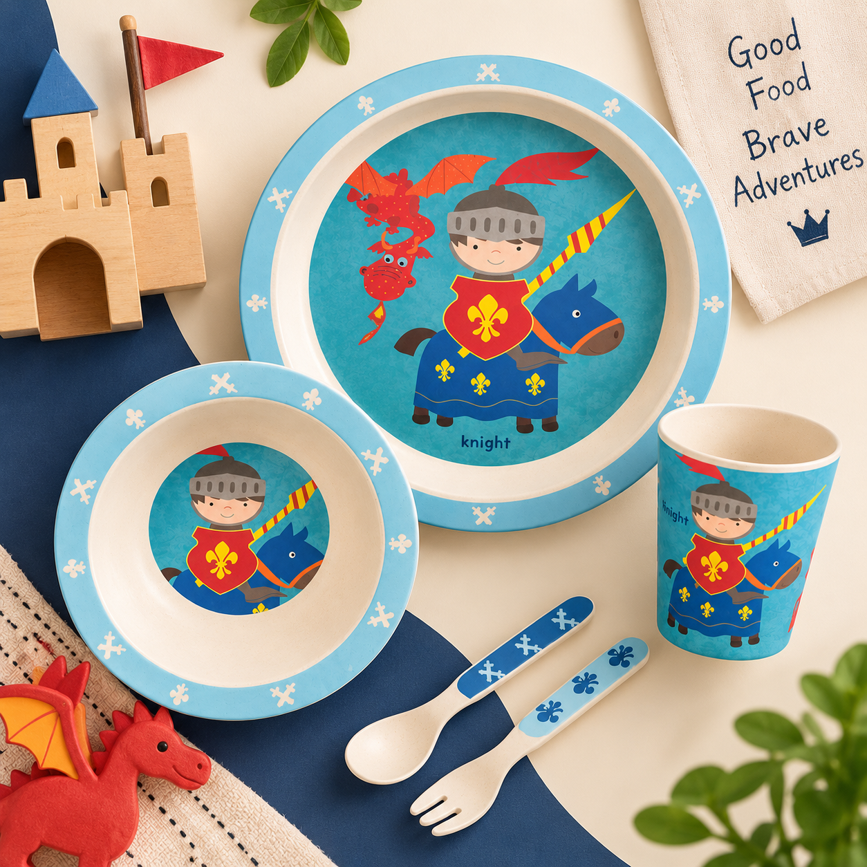 Klever Knight Bamboo Kids Dinner /Feeding Set of 5- Round Edition