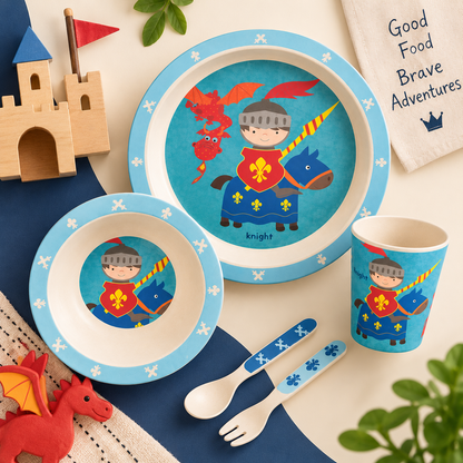 Klever Knight Bamboo Kids Dinner /Feeding Set of 5- Round Edition