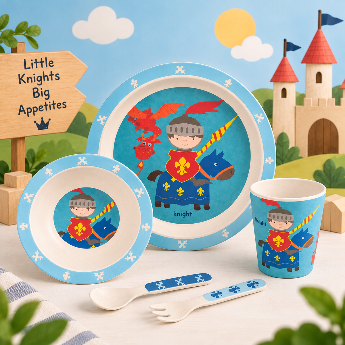 Klever Knight Bamboo Kids Dinner /Feeding Set of 5- Round Edition