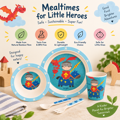 Klever Knight Bamboo Kids Dinner /Feeding Set of 5- Round Edition