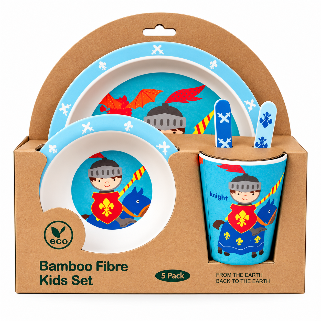 Klever Knight Bamboo Kids Dinner /Feeding Set of 5- Round Edition