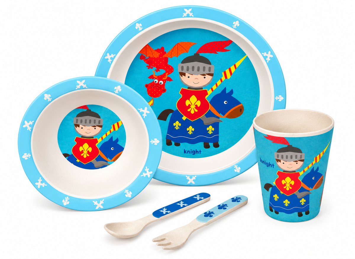 Klever Knight Bamboo Kids Dinner /Feeding Set of 5- Round Edition
