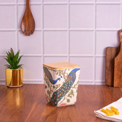 Majestic Peacock Storage Air-Tight Bamboo Canisters