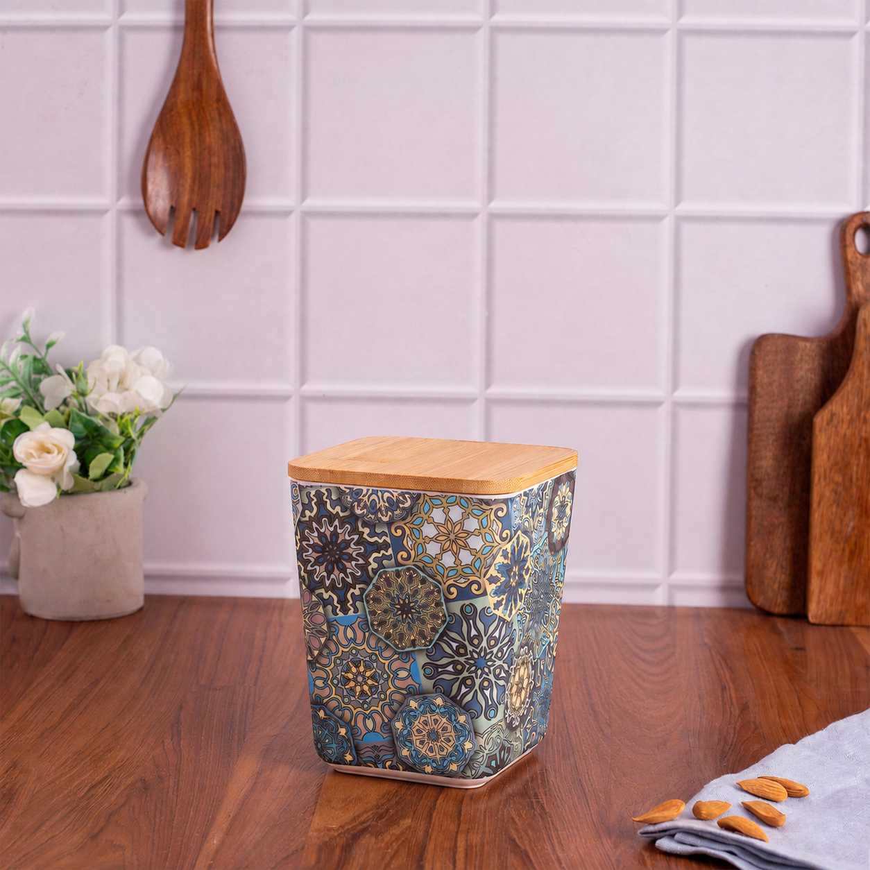 Mystic Blue Mandala Storage Air-Tight Bamboo Canisters