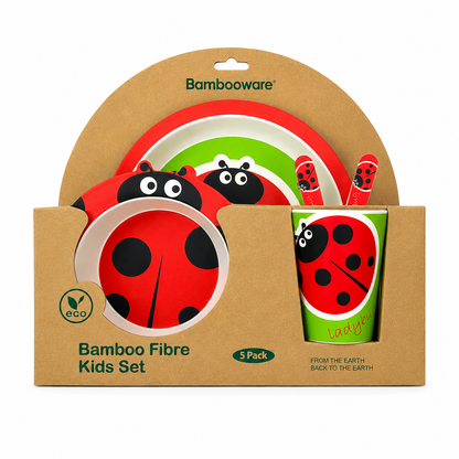 Lucky Ladybug Bamboo Kids Dinner /Feeding Set of 5- Round Edition