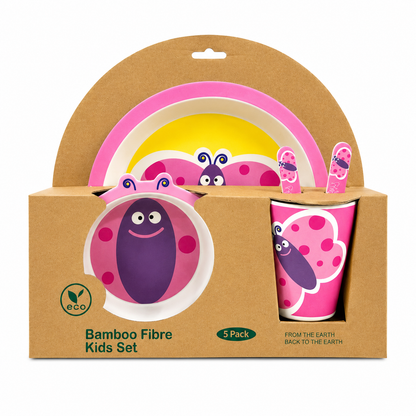 Blissful Butterfly Bamboo Kids Dinner /Feeding Set of 5- Round Edition