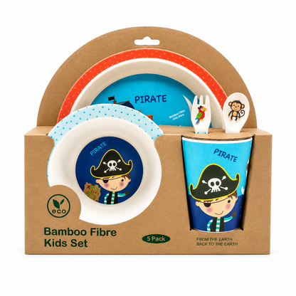 Playful Pirate Bamboo Kids Dinner /Feeding Set of 5- Round Edition