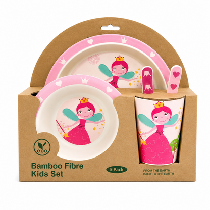 Fluttering Fairy Bamboo Kids Dinner /Feeding Set of 5- Round Edition