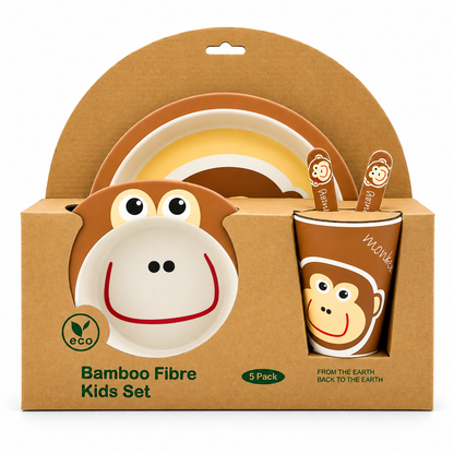 Mighty Monkey Bamboo Kids Dinner /Feeding Set of 5- Round Edition