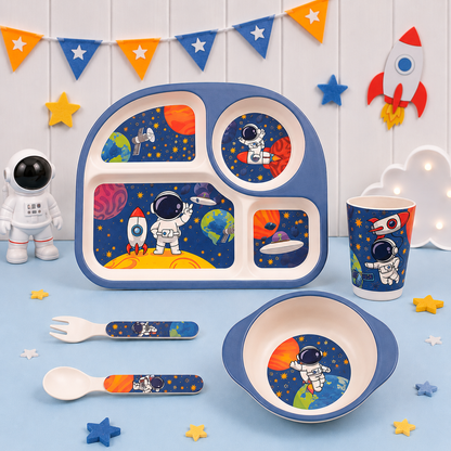 Little Astronaut in Space Bamboo Kids Dinner /Feeding Set of 5