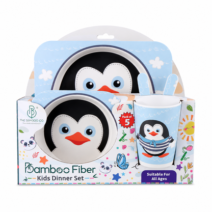 Plucky Penguin Bamboo Kids Dinner /Feeding Set of 5