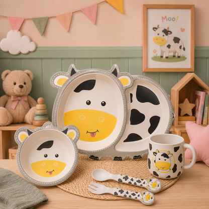 Chubby Cow Bamboo Kids Dinner /Feeding Set of 5