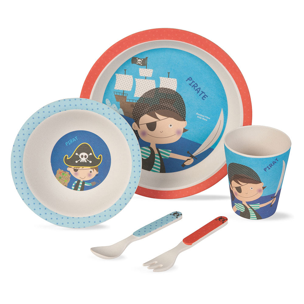 Playful Pirate Bamboo Kids Dinner /Feeding Set of 5- Round Edition