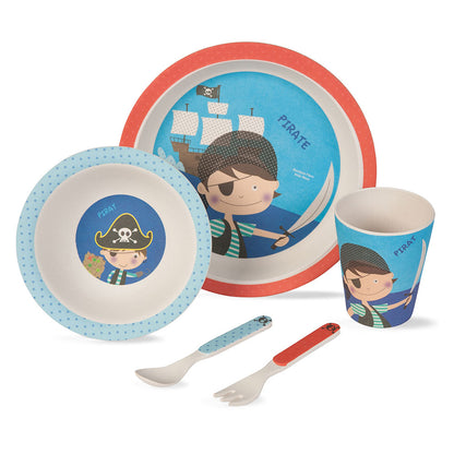 Playful Pirate Bamboo Kids Dinner /Feeding Set of 5- Round Edition