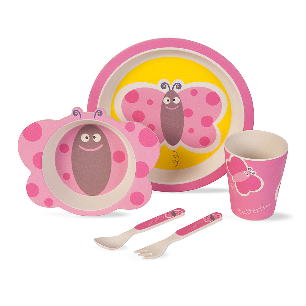 Blissful Butterfly Bamboo Kids Dinner /Feeding Set of 5- Round Edition