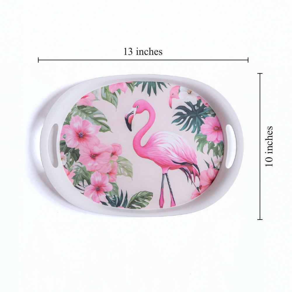 Tropical Flamingo Bamboo Flat Serving Tray