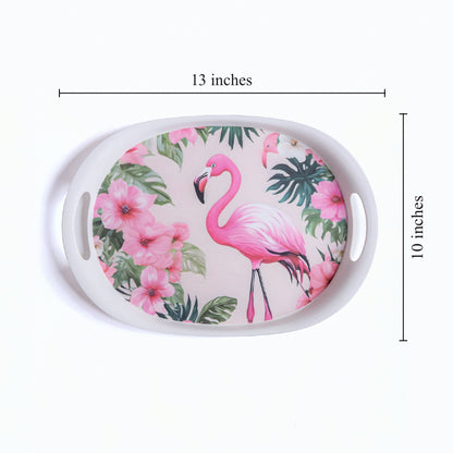 Tropical Flamingo Bamboo Flat Serving Tray