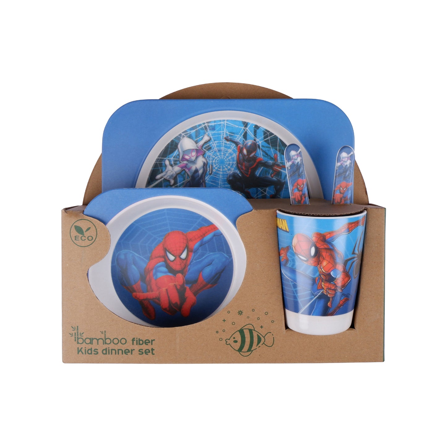 Sassy Spiderman Bamboo Kids Dinner /Feeding Set of 5