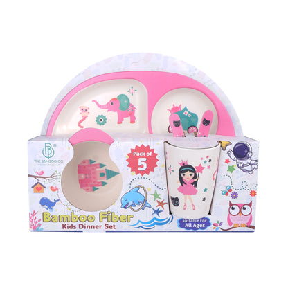 Pinky Princess' Castle Bamboo Kids Dinner /Feeding Set of 5