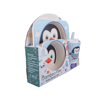 Plucky Penguin Bamboo Kids Dinner /Feeding Set of 5