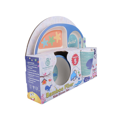 Wobbly Whale Bamboo Kids Dinner /Feeding Set of 5