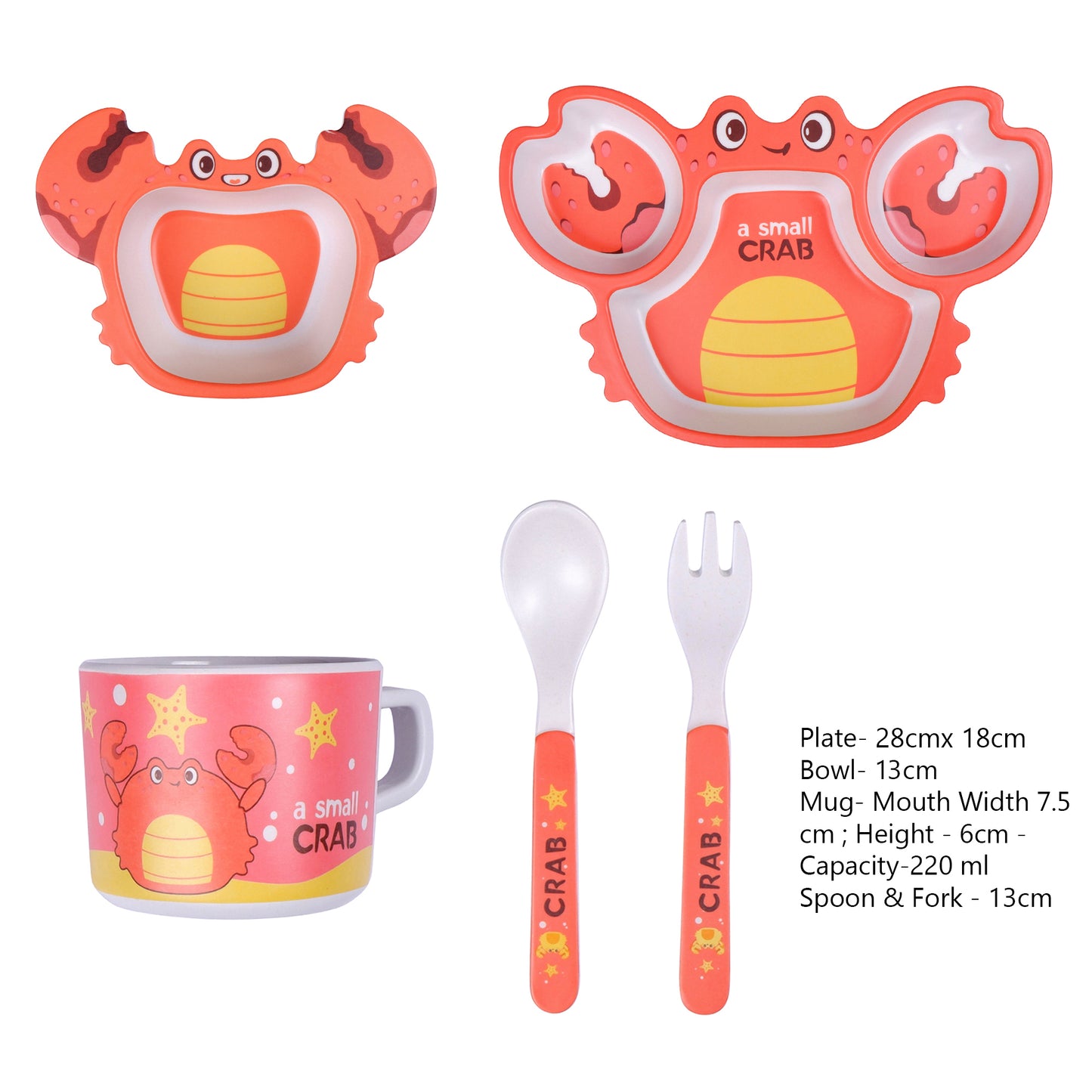 Orange Ocean Crab Bamboo Kids Dinner /Feeding Set of 5