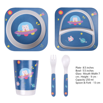 Spaceship on Saturn Bamboo Kids Dinner /Feeding Set of 5