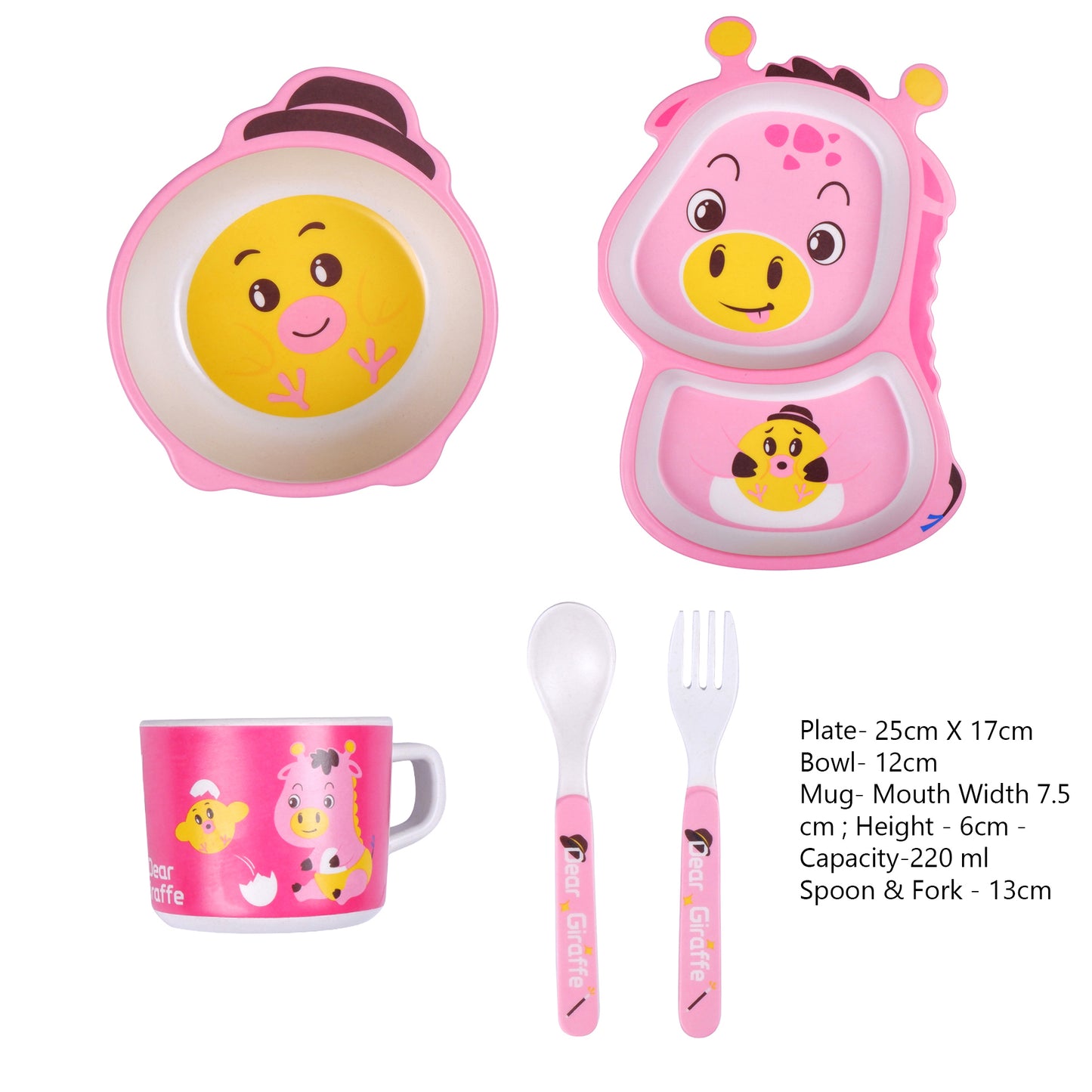 Pinky Giraffe Bamboo Kids Dinner /Feeding Set of 5