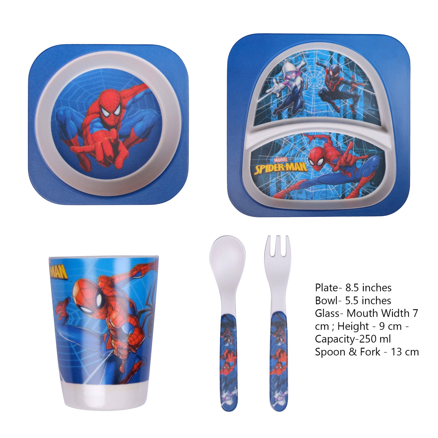 Sassy Spiderman Bamboo Kids Dinner /Feeding Set of 5